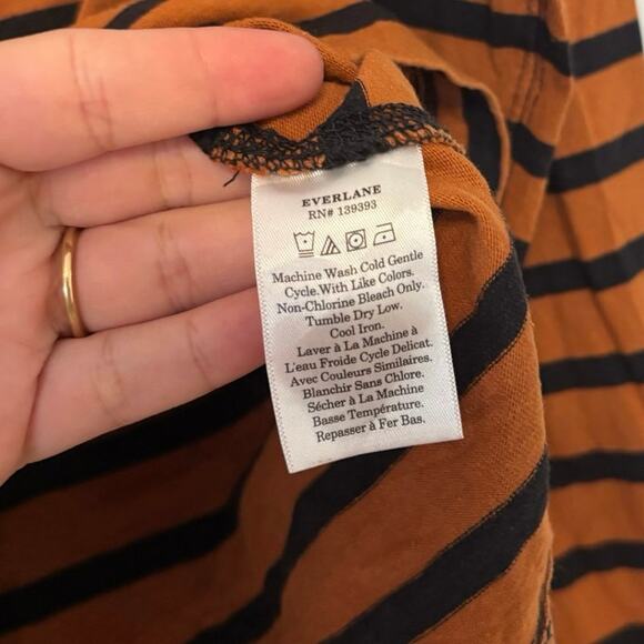 Everlane Boatneck Striped Long Sleeve T-Shirt Orange Black Small - Picture 3 of 5